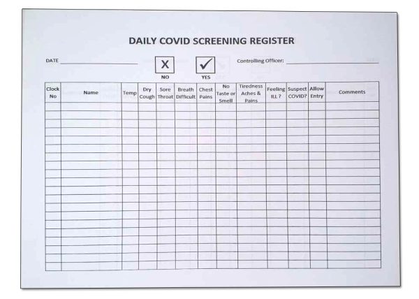 book042-daily-covid-screening-register-book-001. Daily Covid Screening Register Book - 100 Pages Double Sided