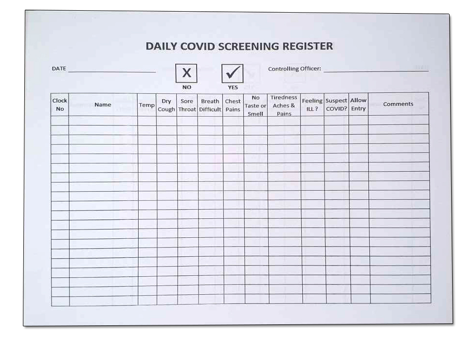 book042-daily-covid-screening-register-book-001. Daily Covid Screening Register Book - 100 Pages Double Sided