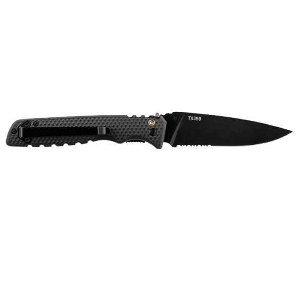 co-k20825-coast-tx399-tac-fld-blk-bld-half-ser-002. Coast TX399 Tactical Double Lock Black w/Partially Serrated Black Blade