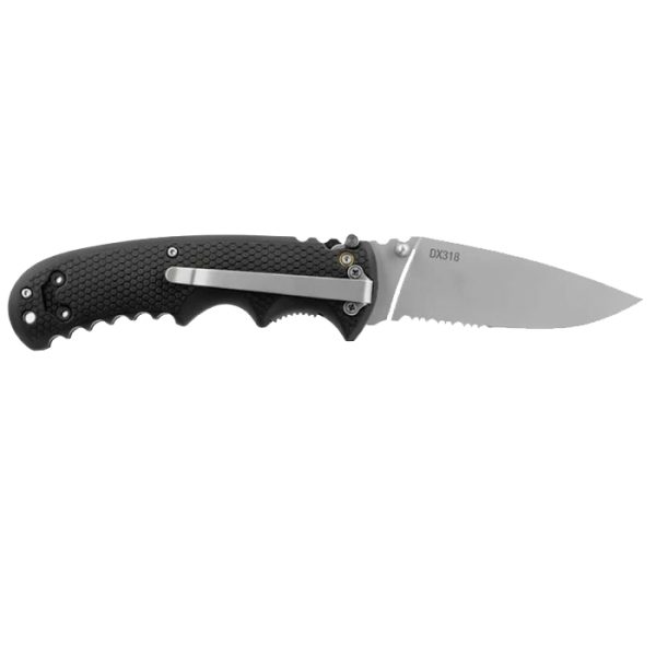 co-k21484coast-dx318-blk-rub-hnd-half-ser-bld-002. Coast DX318 Double Lock Black w/Partially Serrated Blade