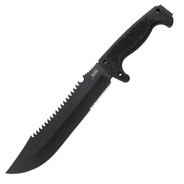 sog-f03tn-cp-jungle-primitave-001. SOG Jungle Primitive Machete 15.3 " w/Partially Serrated Blade, Saw Teeth & Nylon Sheath