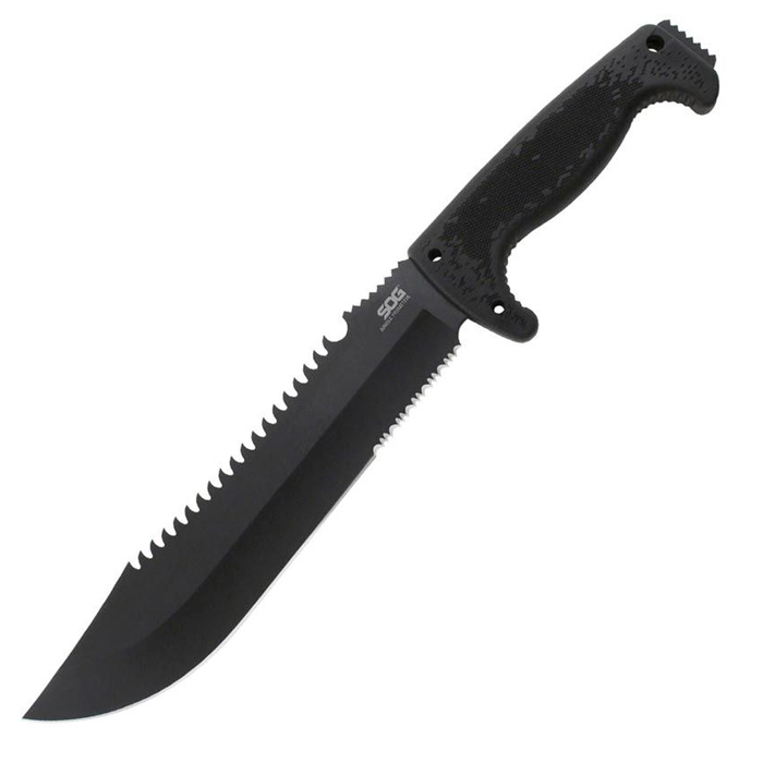 sog-f03tn-cp-jungle-primitave-001. SOG Jungle Primitive Machete 15.3 " w/Partially Serrated Blade, Saw Teeth & Nylon Sheath