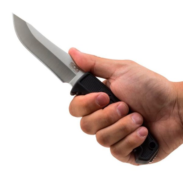 sog-fk1001-field-knife003. SOG Field Knife Satin Blade Finish w/Black Groove Cut-Out Sheath