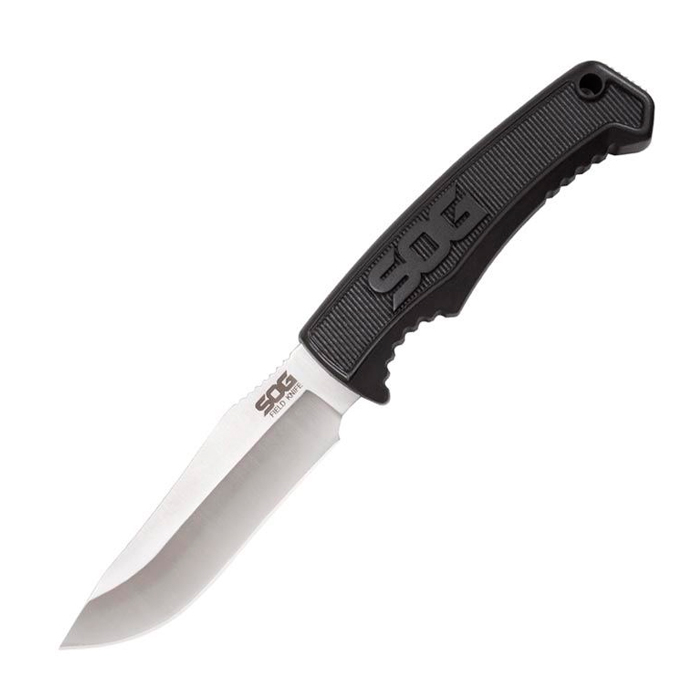 sog-fk1001-field-knife001. SOG Field Knife Satin Blade Finish w/Black Groove Cut-Out Sheath