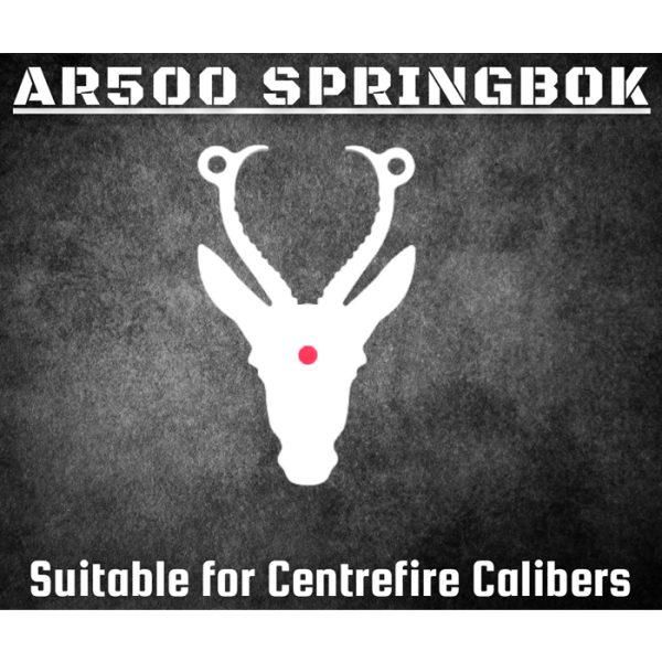 ar500-springbok-head-201. AR500 Steel Gong Target Springbuck Head 210x325x10mm (Front View)