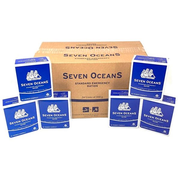seven-oceans-water-case-001. Seven Oceans Emergency Food Rations - Case of 24 Boxes (2500 Calories per 500g Box)