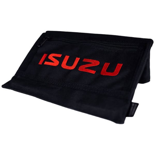 arm-rest-isuzu-black-001. DZI Vehicle Armrest - Black with Red "Isuzu"