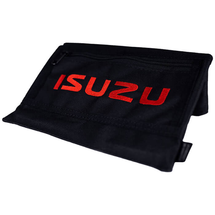 arm-rest-isuzu-black-001. DZI Vehicle Armrest - Black with Red "Isuzu"