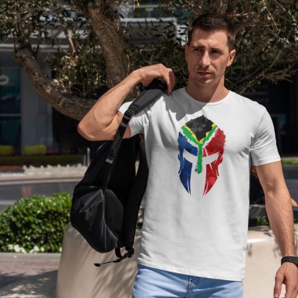 spartan white 3. TON "SA Flag Spartan" Unisex Premium T-Shirt - White