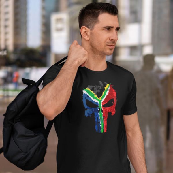 punisher sa flag black 3. TON "SA Flag Punisher" Unisex Premium T-Shirt - Black