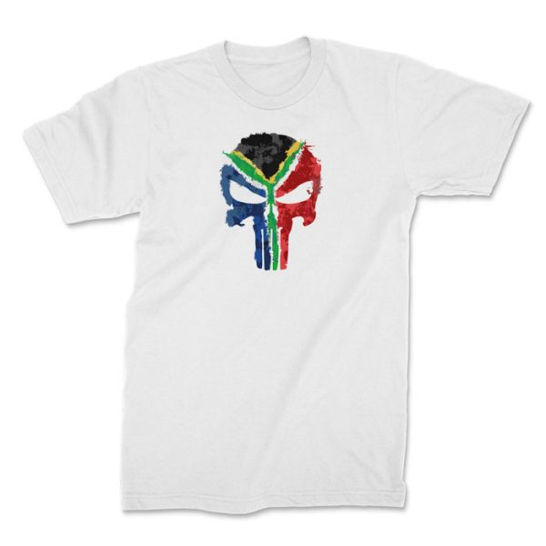 punisher sa flag white 1. TON "SA Flag Punisher" Unisex Premium T-Shirt - White