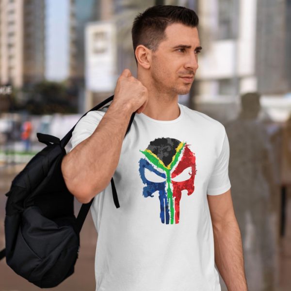 punisher sa flag white 3. TON "SA Flag Punisher" Unisex Premium T-Shirt - White