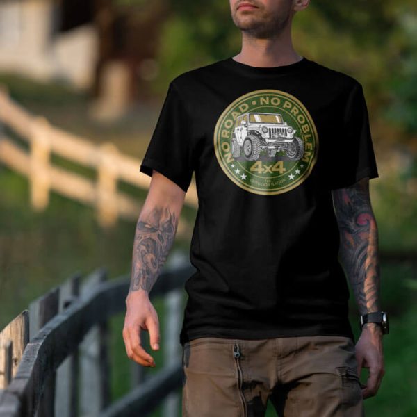 no road jeep black 3. TON "No Road, No Problem - Jeep" Unisex Premium T-Shirt - Black