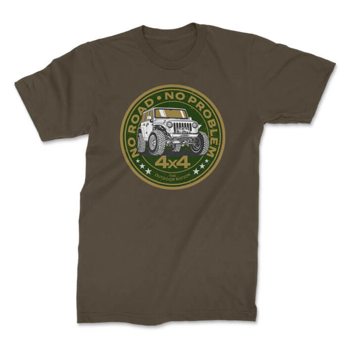 no road jeep olive 1. TON "No Road, No Problem - Jeep" Unisex Premium T-Shirt - OD