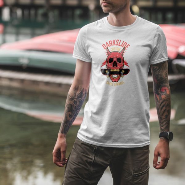 darkslide devil skull white 3. TON "Darkslide Red Skull" Unisex Premium T-Shirt - White