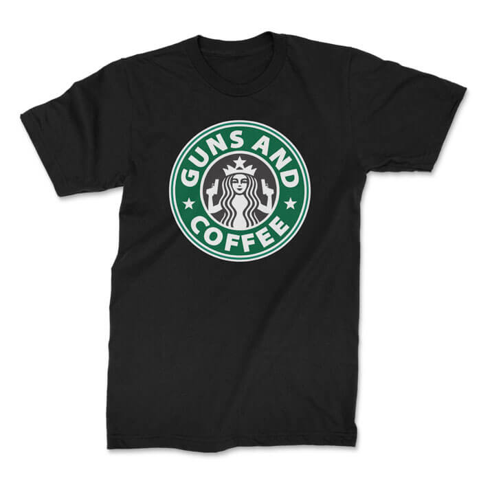 guns and coffee front black. TON "Guns and Coffee" Unisex Premium T-Shirt - Black