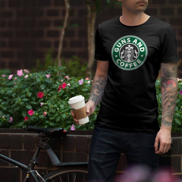 guns and coffee lifestyle black. TON "Guns and Coffee" Unisex Premium T-Shirt - Black