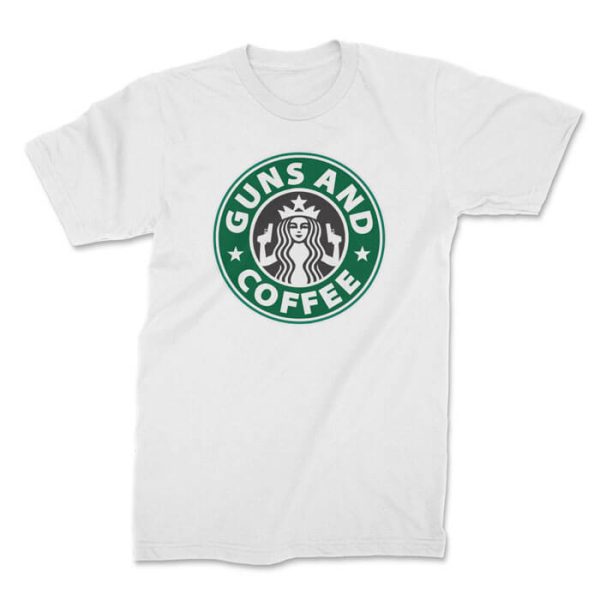 guns and coffee front white. TON "Guns and Coffee" Unisex Premium T-Shirt - White