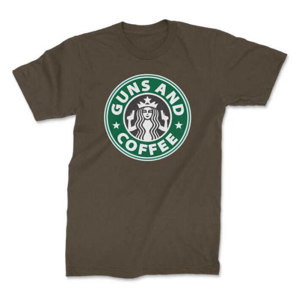 guns and coffee front olive. TON "Guns and Coffee" Unisex Premium T-Shirt - OD