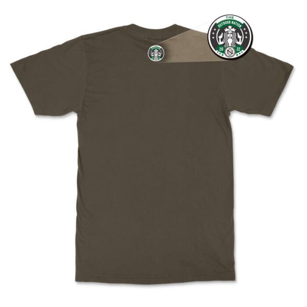 guns and coffee rear olive. TON "Guns and Coffee" Unisex Premium T-Shirt - OD