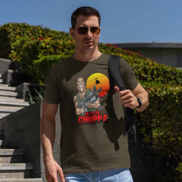 get to the choppa lifestyle olive. TON "Get to the Choppa" Unisex Premium T-Shirt - OD
