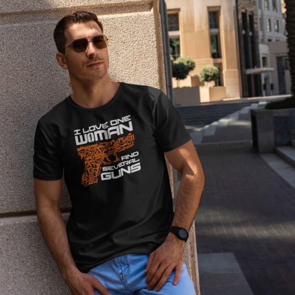 i love one woman lifestyle black. TON "Love and Guns" Unisex Premium T-Shirt - Black