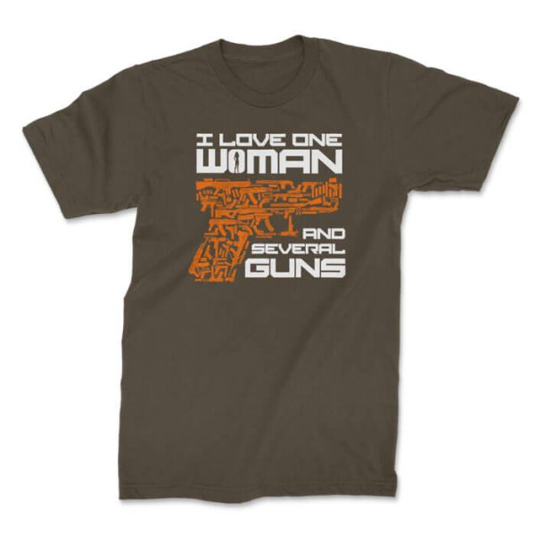i love one woman front olive. TON "Love and Guns" Unisex Premium T-Shirt - OD