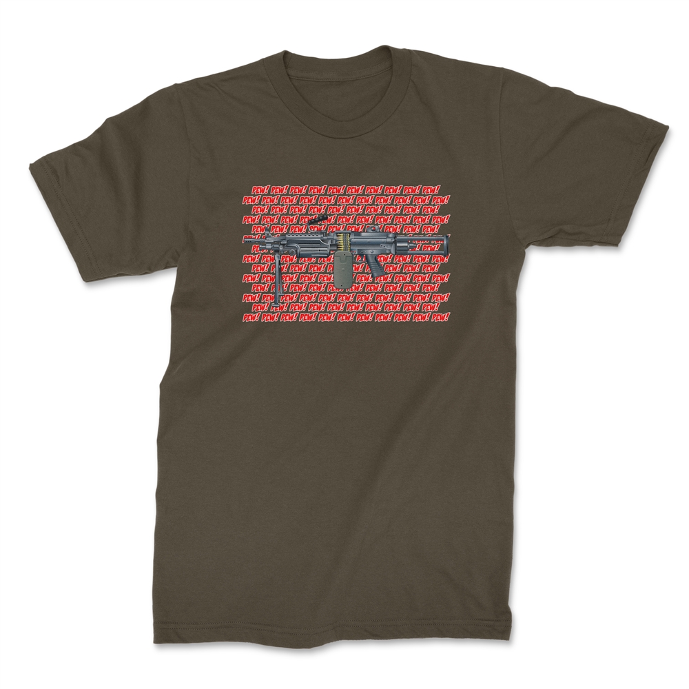 pew pew pew front olive. TON "Pew Pew SAW" Unisex Premium T-Shirt - OD
