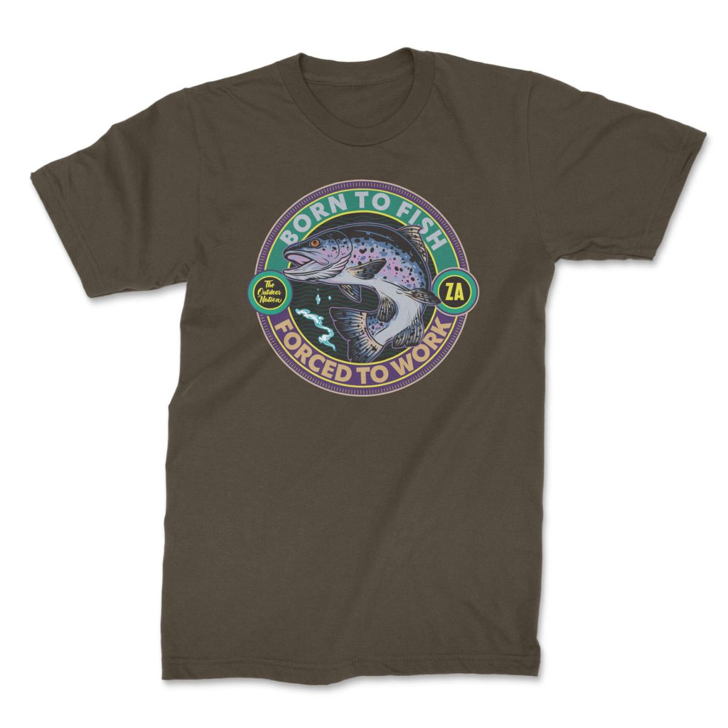 born to fish front olive. TON "Born To Fish" Unisex Premium T-Shirt