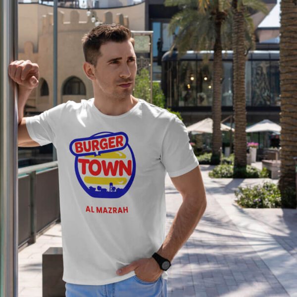 burger town al mazrah white lifestyle. TON "Burger Town - Al Mazrah MW2" Unisex Premium T-Shirt