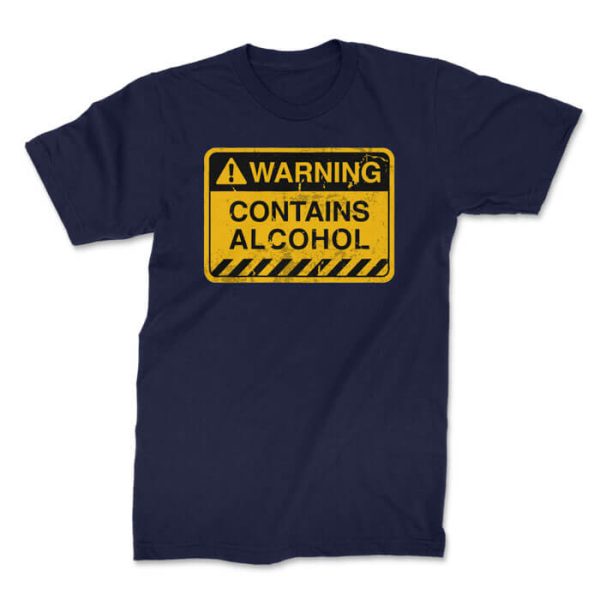 contains alcohol navy front. TON "Contains Alcohol" Unisex Premium T-Shirt