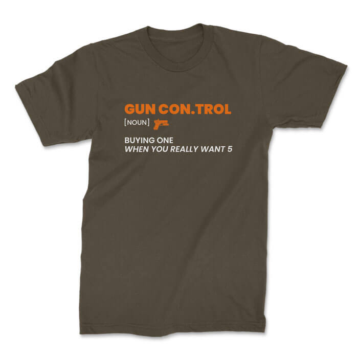 gun control front olive. TON "Gun Con.trol" Unisex Premium T-Shirt