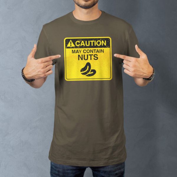caution contains nuts lifestyle olive. TON "May Contain Nuts" Unisex Premium T-Shirt