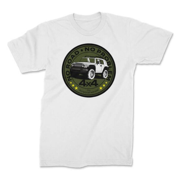 no road no worry - fj cruiser front white. TON "No Road No Problem - FJ Cruiser" Unisex Premium T-Shirt
