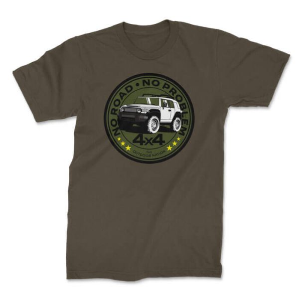 no road no worry - fj cruiser front olive. TON "No Road No Problem - FJ Cruiser" Unisex Premium T-Shirt
