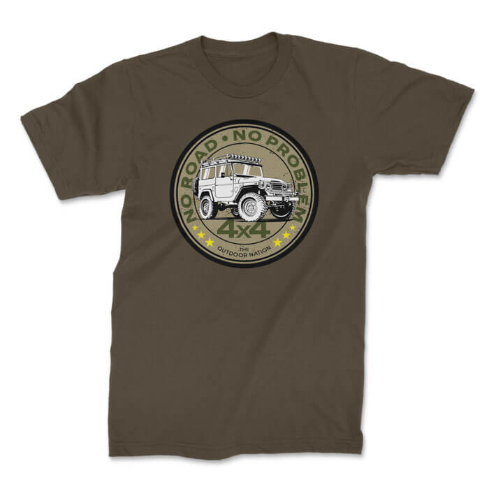no road no problem fj40 front olive. TON "No Road No Problem - FJ40" Unisex Premium T-Shirt