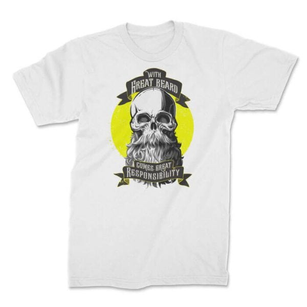 skull with beard classic front white. TON "With Great Beard - Classic" Unisex Premium T-Shirt