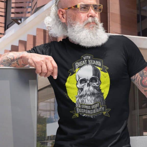 skull with beard classic lifestyle black. TON "With Great Beard - Classic" Unisex Premium T-Shirt