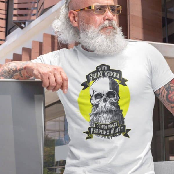 skull with beard classic lifestyle white. TON "With Great Beard - Classic" Unisex Premium T-Shirt