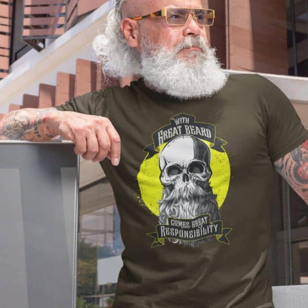 skull with beard classic lifestyle olive. TON "With Great Beard - Classic" Unisex Premium T-Shirt