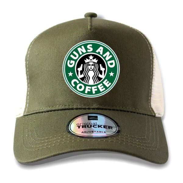ton-outdoor-6-panel-outdoor-trucker-cap---guns-and. TON "Guns and Coffee" Outdoor Trucker Cap