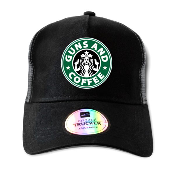 ton-outdoor-6-panel-outdoor-trucker-cap---guns-and. TON "Guns and Coffee" Outdoor Trucker Cap