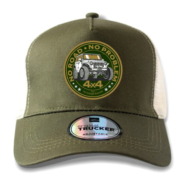 ton-outdoor-6-panel-outdoor-trucker-cap---no-road-. TON "No Road, No Problem - Jeep" Outdoor Trucker Cap