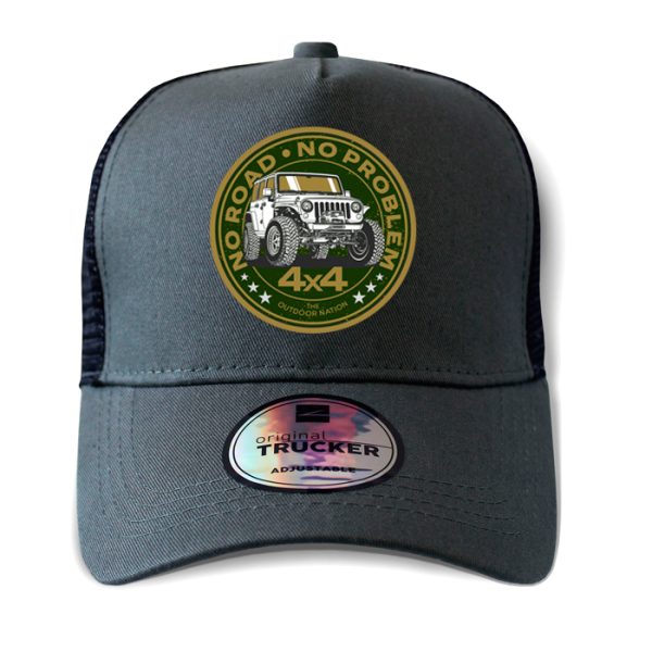 ton-outdoor-6-panel-outdoor-trucker-cap---no-road-. TON "No Road, No Problem - Jeep" Outdoor Trucker Cap