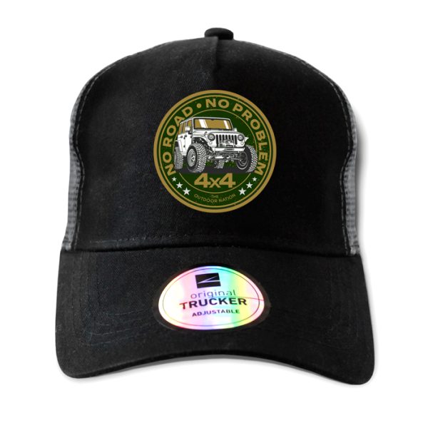 ton-outdoor-6-panel-outdoor-trucker-cap---no-road-. TON "No Road, No Problem - Jeep" Outdoor Trucker Cap