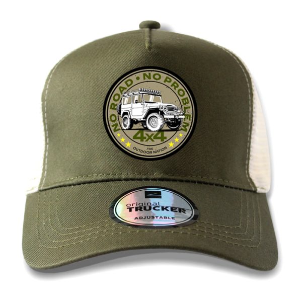 ton-outdoor-6-panel-outdoor-trucker-cap---no-road-. TON "No Road, No Problem - FJ40" Outdoor Trucker Cap
