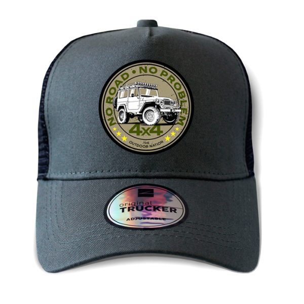 ton-outdoor-6-panel-outdoor-trucker-cap---no-road-. TON "No Road, No Problem - FJ40" Outdoor Trucker Cap