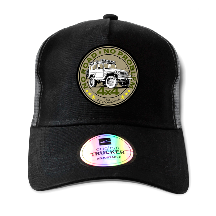 ton-outdoor-6-panel-outdoor-trucker-cap---no-road-. TON "No Road, No Problem - FJ40" Outdoor Trucker Cap