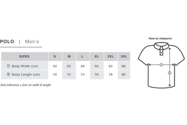 polo-shirt-size-chart. DZI "CAR GUARD" 180g Cotton Polo Duty Shirt