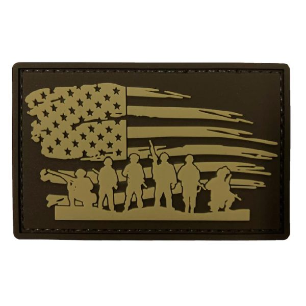 tacspec-us-flag-with-soliders-pvc-velcro-patch---t. TacSpec "US Flag Soldiers" PVC Velcro Patch - Tan